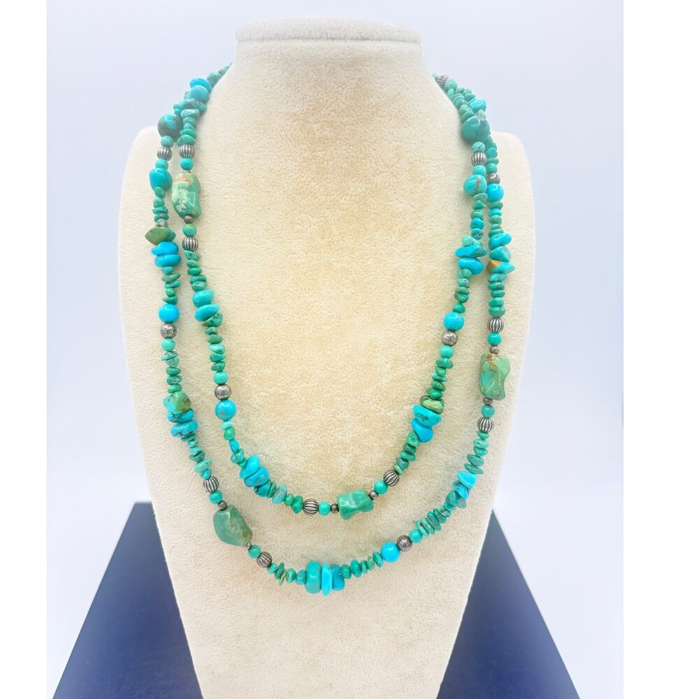 Early 2000s Carolyn Pollack Relios Turquoise Nugget Necklace – 35" Long Strand
